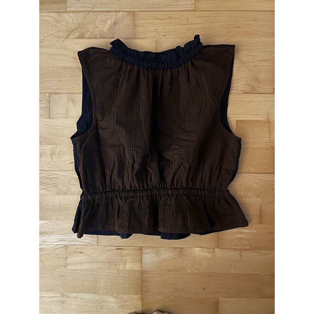 Kamaria Elegant Sleeveless Ruffle Top in Dark Brown